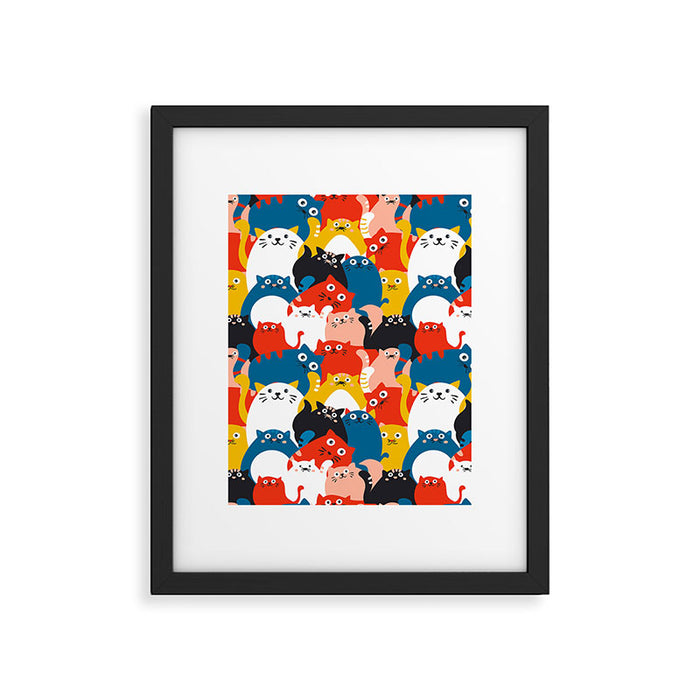 Silly Cats Crowd Pattern Framed Art Print Gallery Image 1