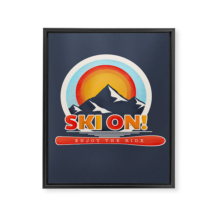 SKI ON! retro badge Framed Canvas Print Gallery Image 1
