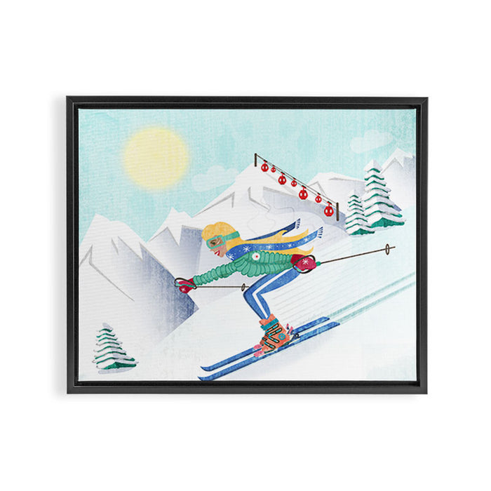Skiing Girl Framed Canvas Print Gallery Image 1