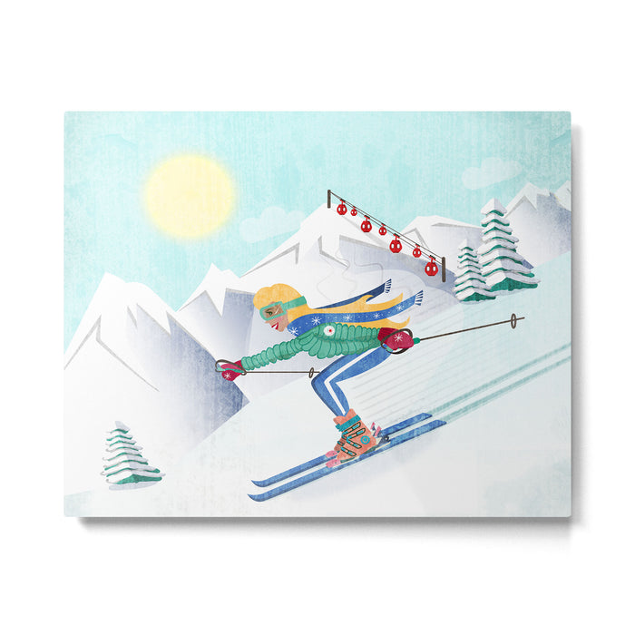 Skiing Girl Metal Print Gallery Image 1
