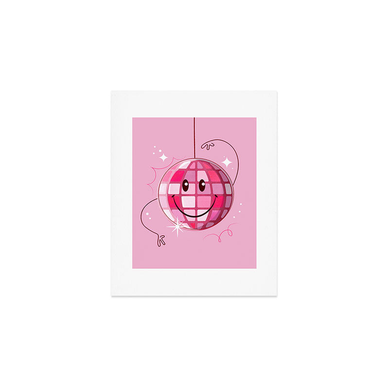 Smiley Pink Disco Ball Art Print Gallery Image 1