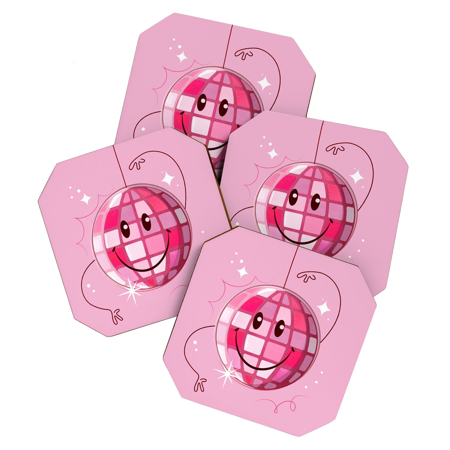 Smiley Pink Disco Ball Coaster Gallery Image 1