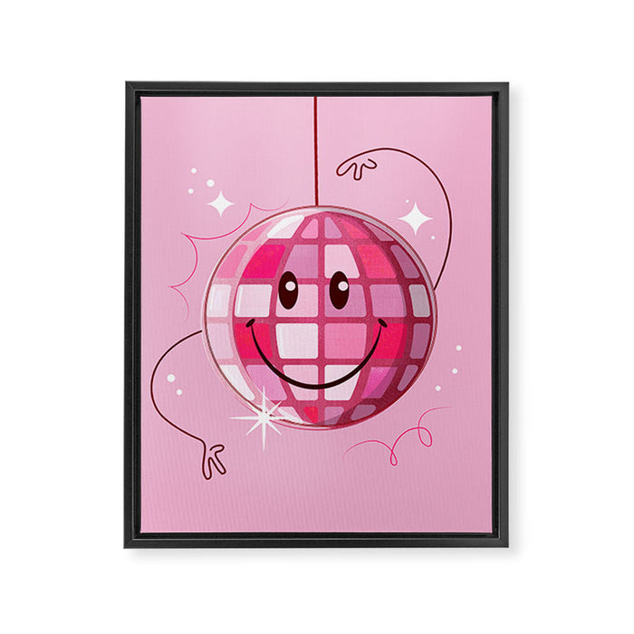 Smiley Pink Disco Ball Framed Canvas Print Gallery Image 1