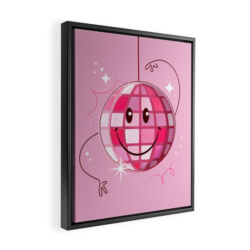 Smiley Pink Disco Ball Framed Canvas Print Gallery Image 2