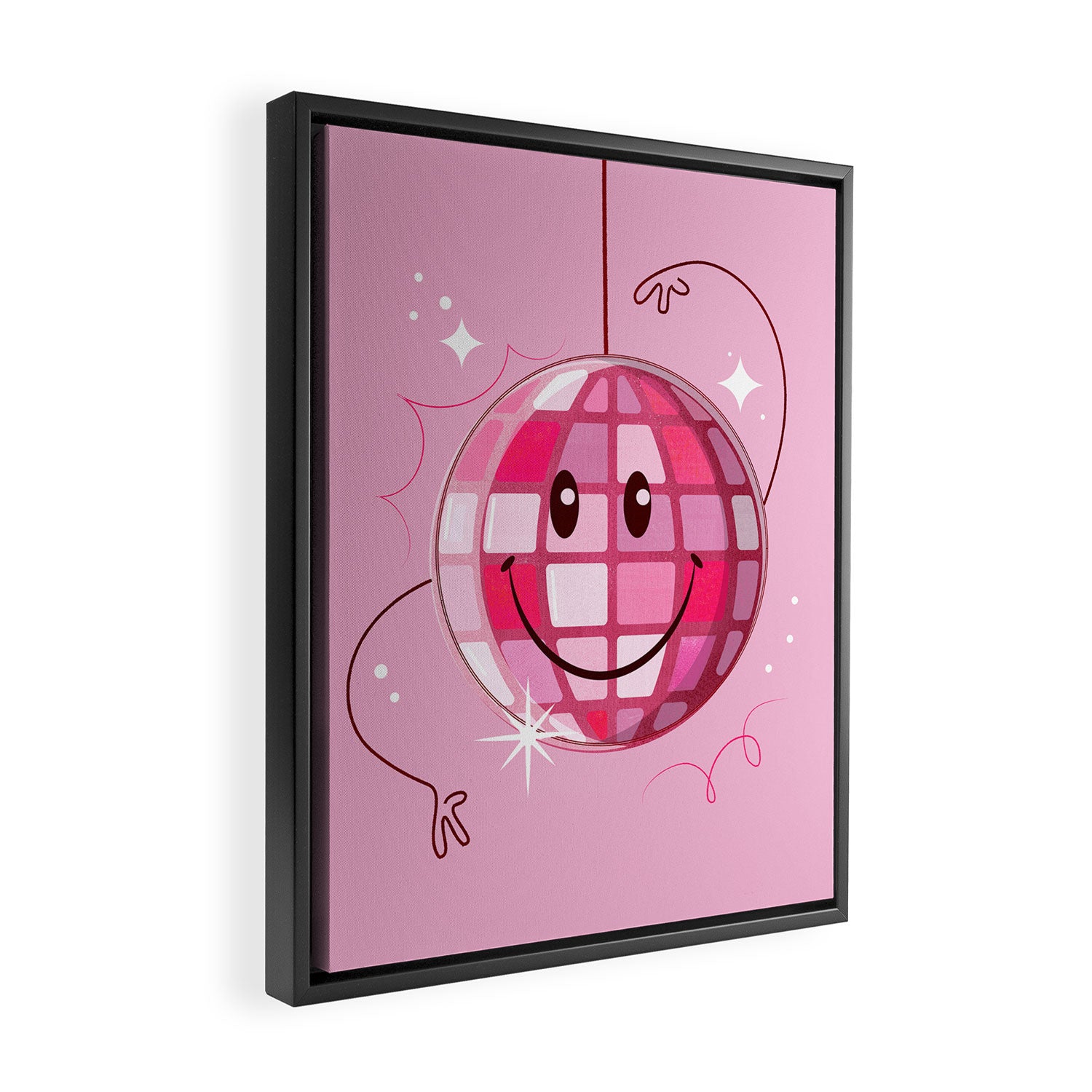 Smiley Pink Disco Ball Framed Canvas Print Gallery Image 2