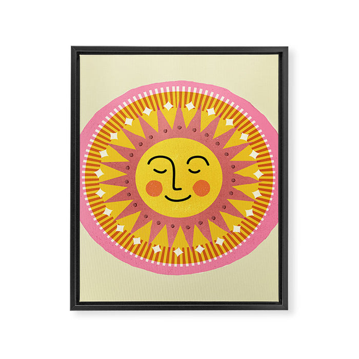 Smiling Sleeping Sun Face Framed Canvas Print Gallery Image 1