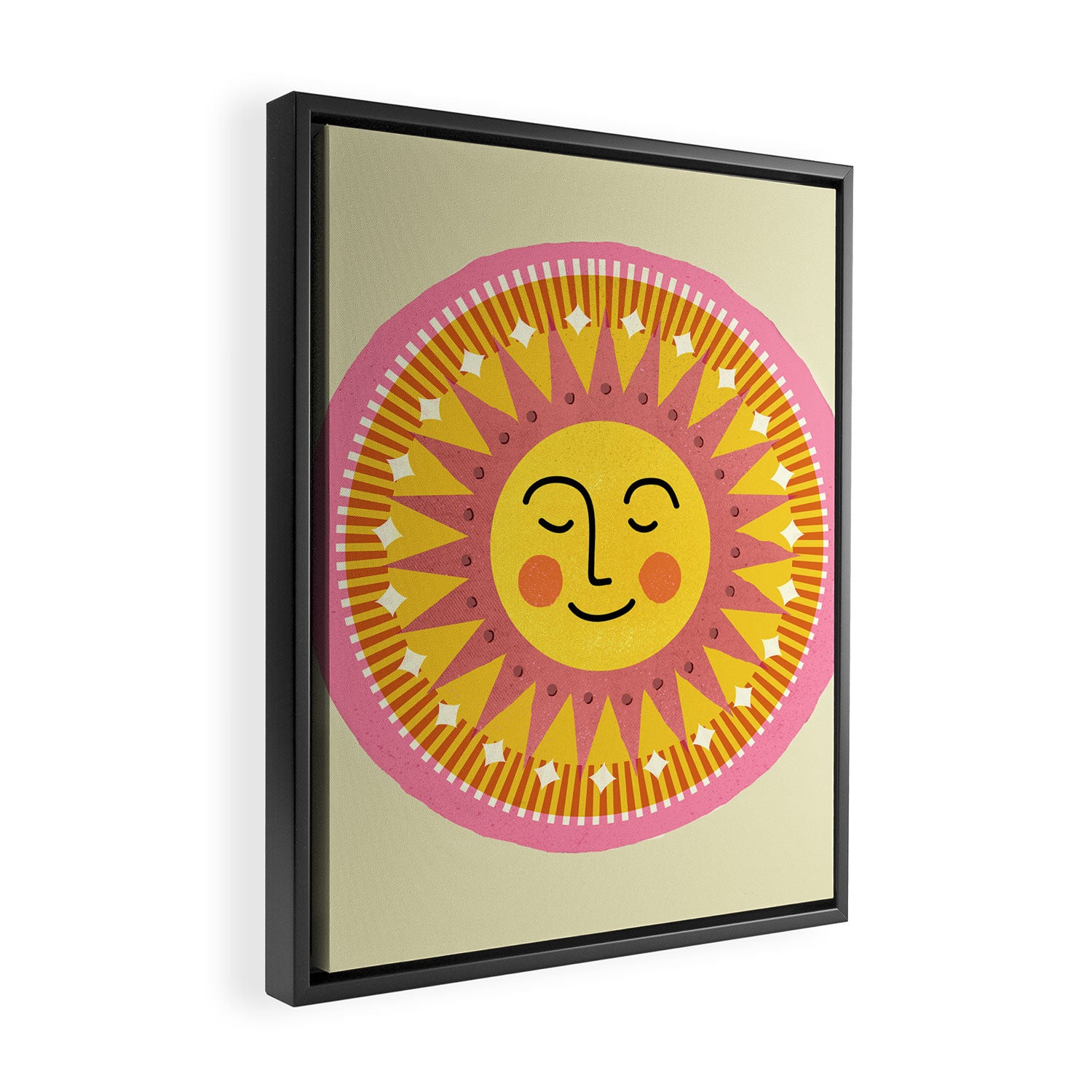 Smiling Sleeping Sun Face Framed Canvas Print Gallery Image 2