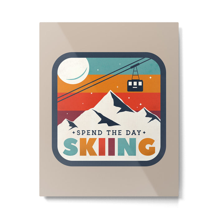 Spend The Day Skiing-Ski Badge Metal Print Gallery Image 1