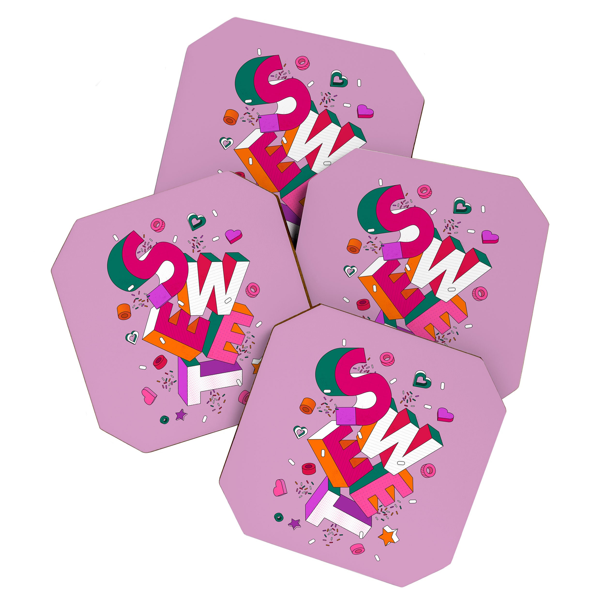 SWEET - colorful typography on pink Coaster Gallery Image 1
