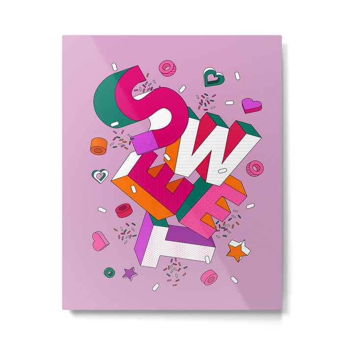 SWEET - colorful typography on pink Metal Print Gallery Image 1