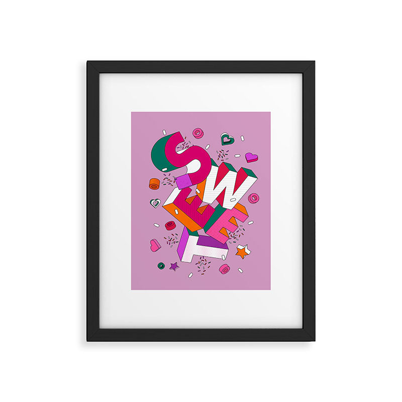 SWEET - colorful typography on pink Framed Art Print Gallery Image 6