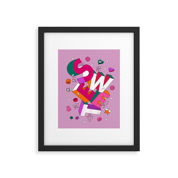 SWEET - colorful typography on pink Framed Art Print Gallery Image 1