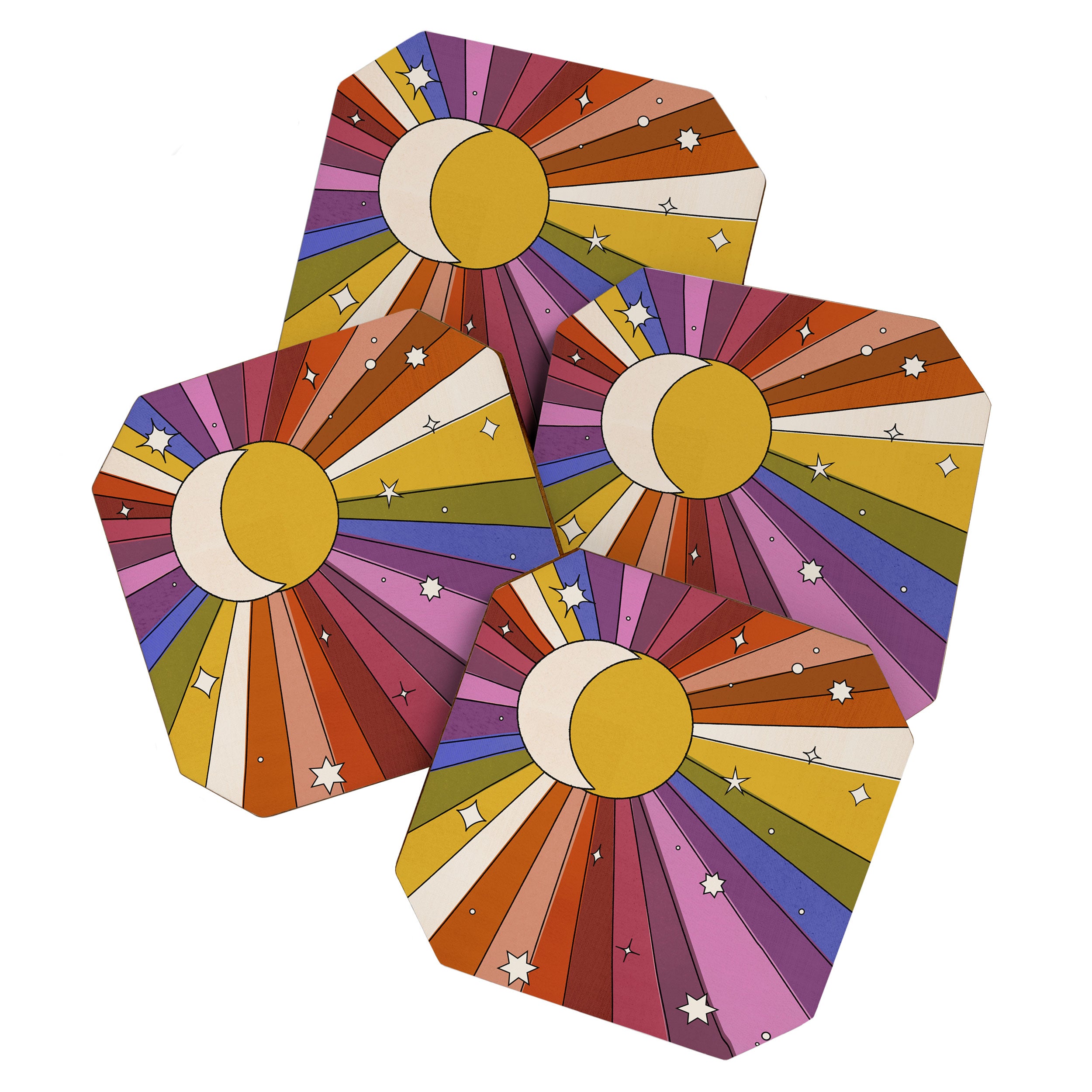 The Sun and the Moon - retro abstract Coaster Gallery Image 1