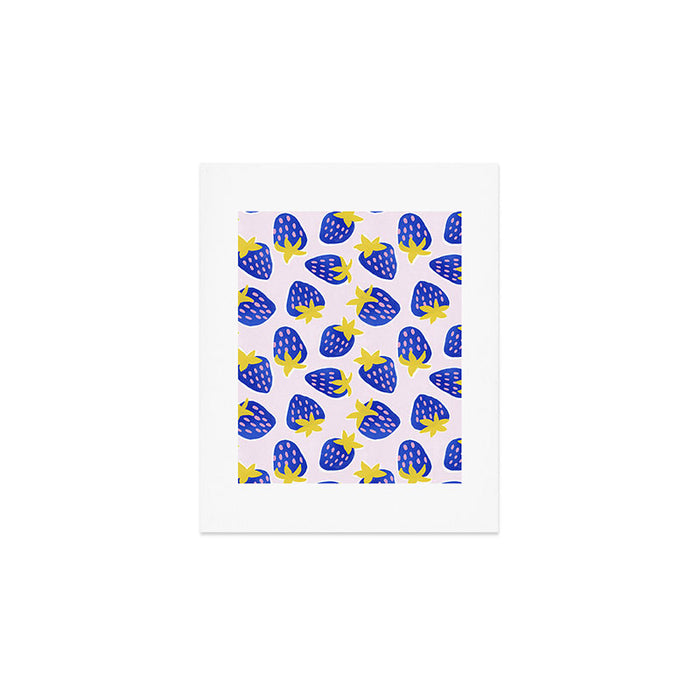 Vibrant Blue Strawberry Pattern Art Print Gallery Image 1