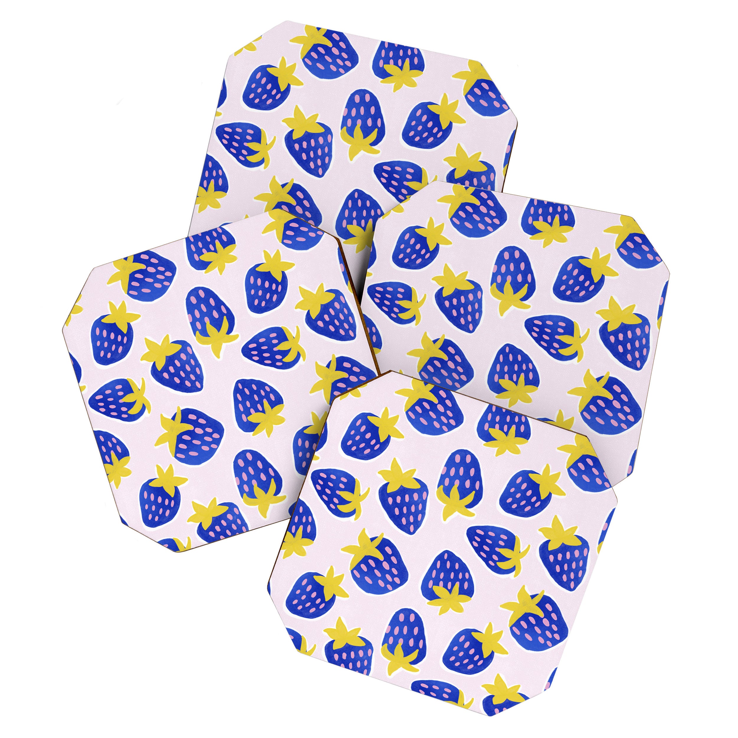 Vibrant Blue Strawberry Pattern Coaster Gallery Image 1