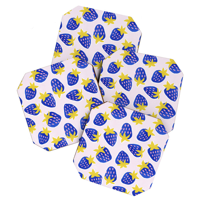 Vibrant Blue Strawberry Pattern Coaster Gallery Image 1