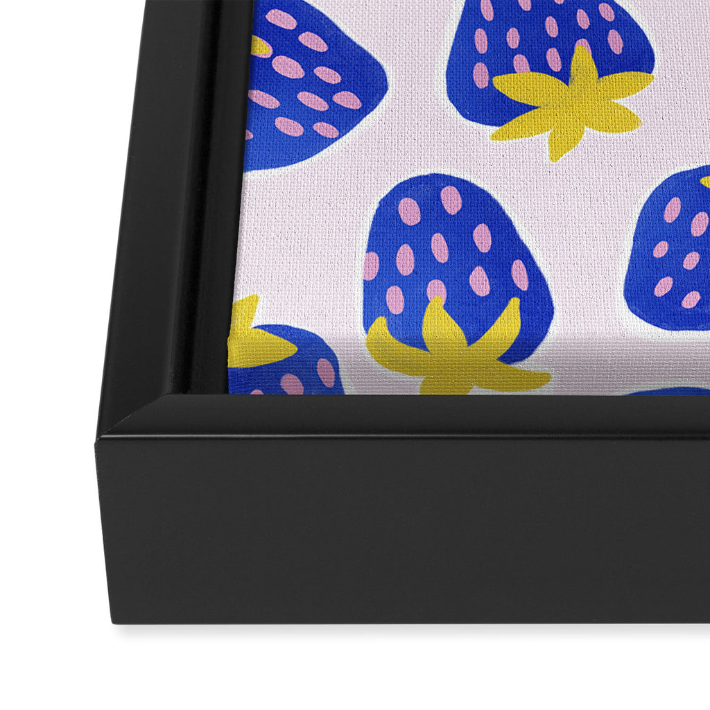 Vibrant Blue Strawberry Pattern Framed Canvas Print Gallery Image 3