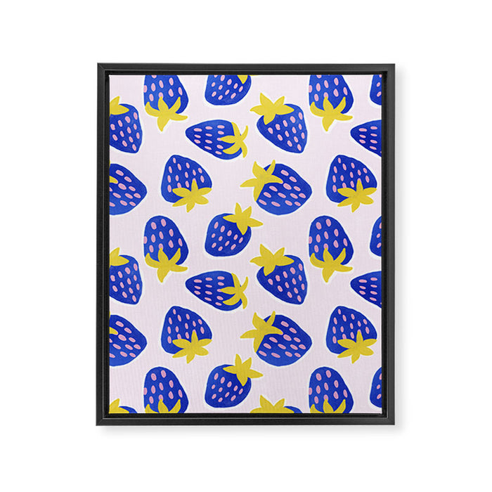 Vibrant Blue Strawberry Pattern Framed Canvas Print Gallery Image 1
