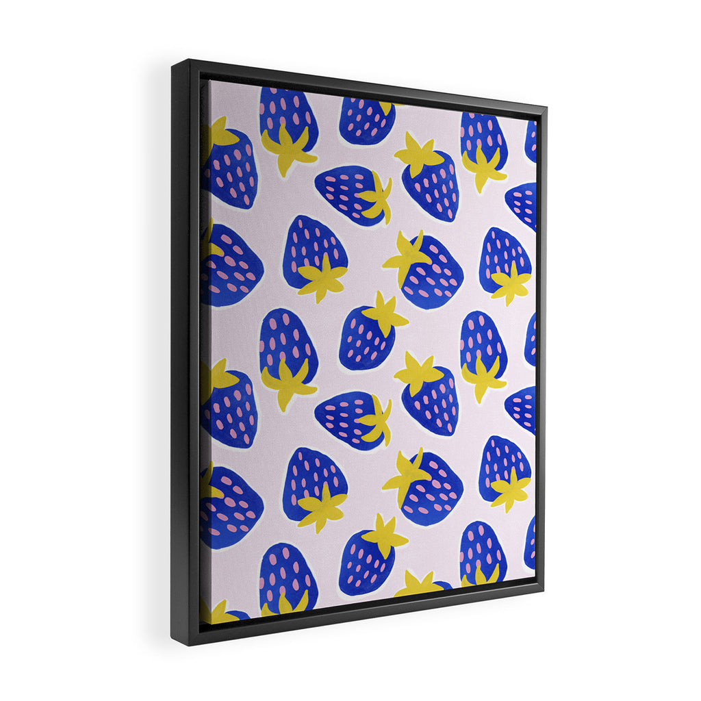 Vibrant Blue Strawberry Pattern Framed Canvas Print Gallery Image 2