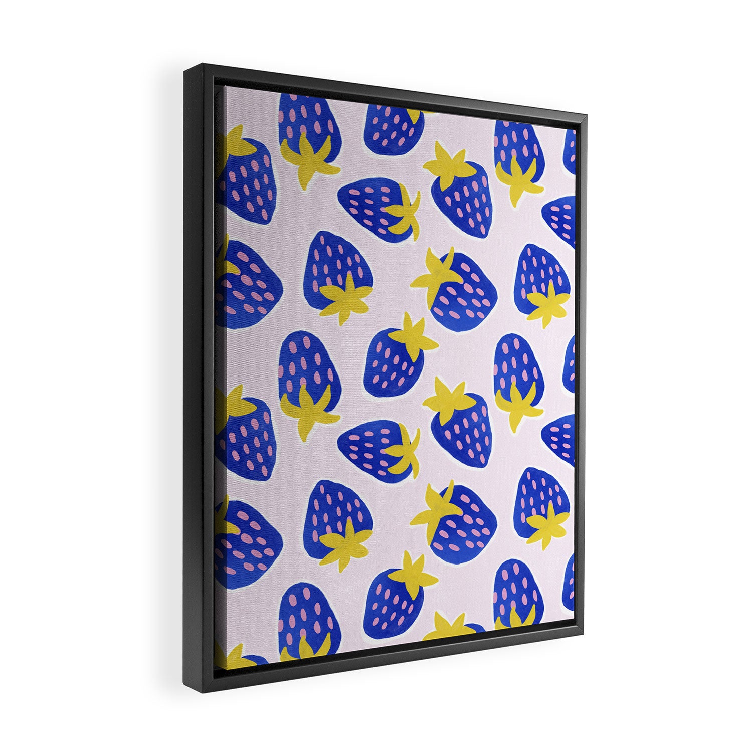 Vibrant Blue Strawberry Pattern Framed Canvas Print Gallery Image 2