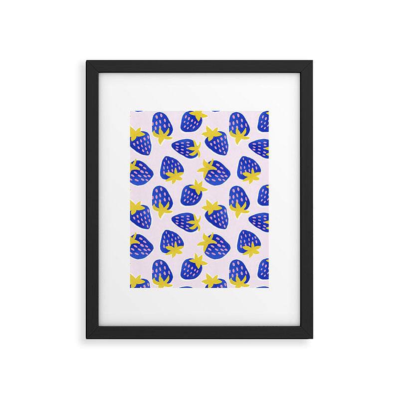 Vibrant Blue Strawberry Pattern Framed Art Print Gallery Image 6