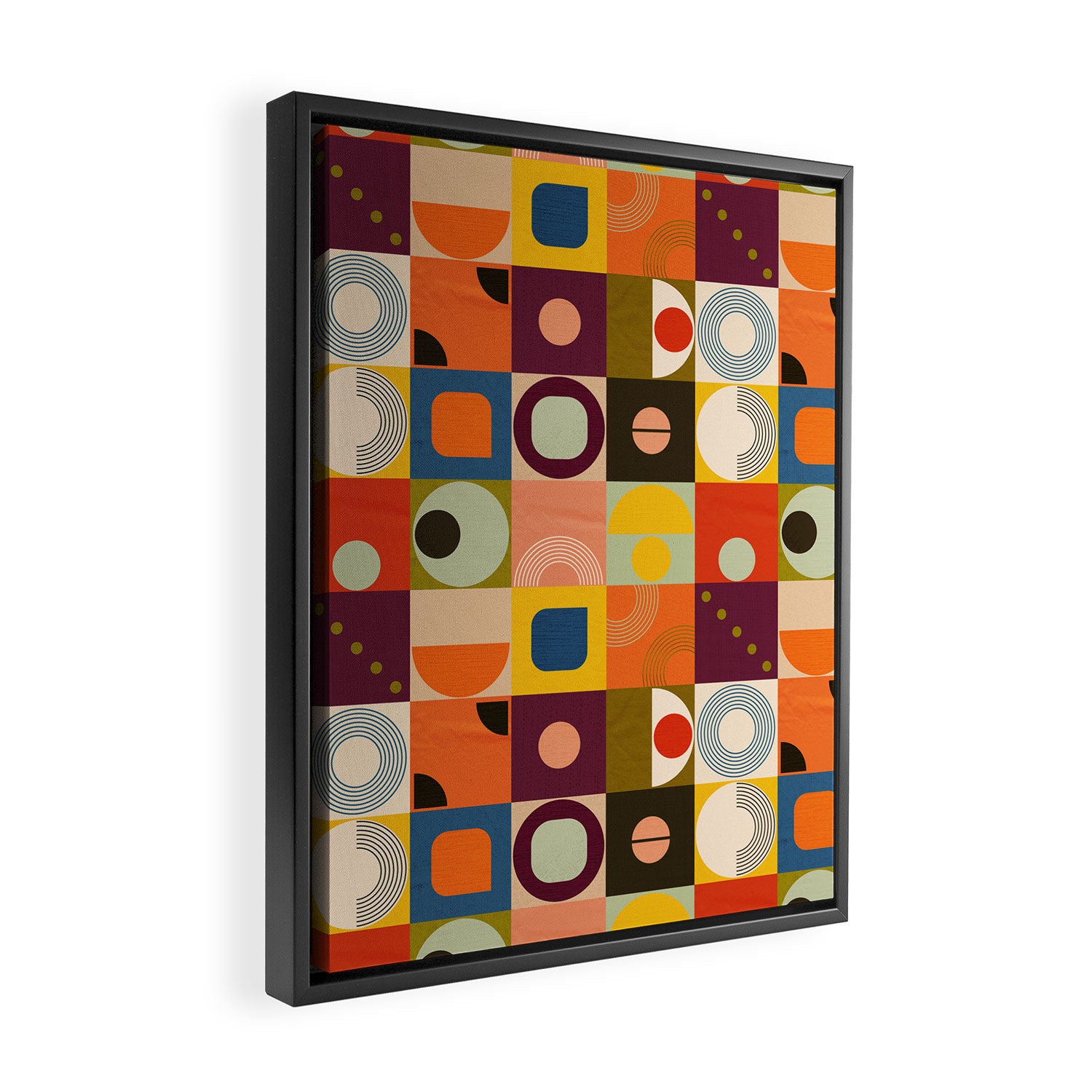 Vibrant Geometric Squares and Circles Pattern - Modern Craft Framed Canvas Print Gallery Image 2