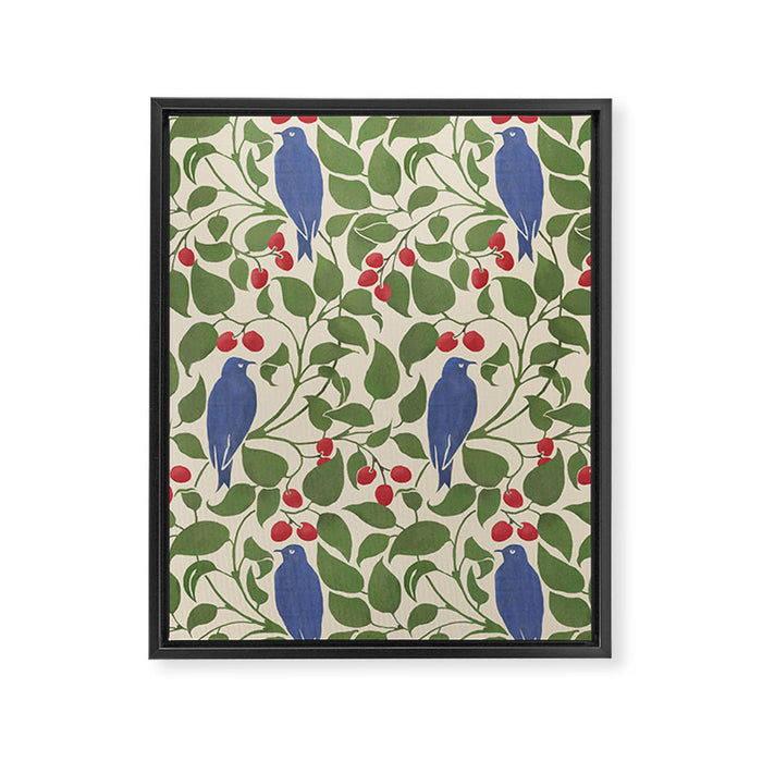 Vintage Blue Birds And Cherries Framed Canvas Print Gallery Image 1