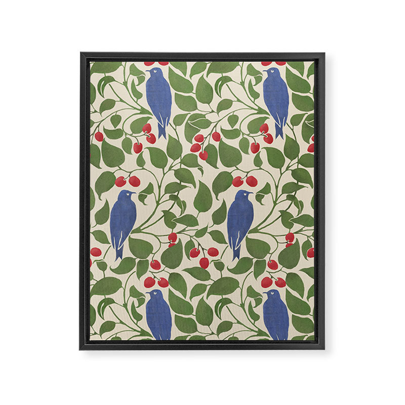 Vintage Blue Birds And Cherries Framed Canvas Print Gallery Image 8