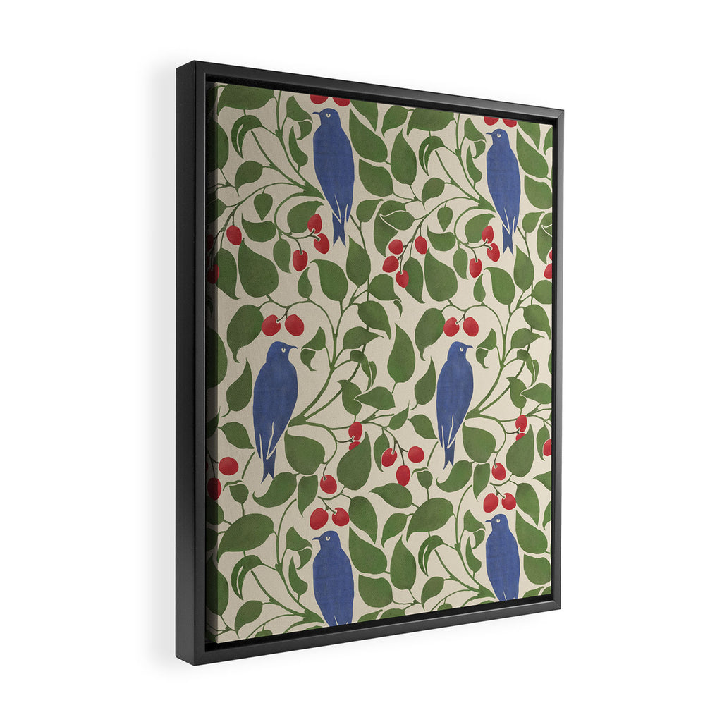 Vintage Blue Birds And Cherries Framed Canvas Print Gallery Image 2