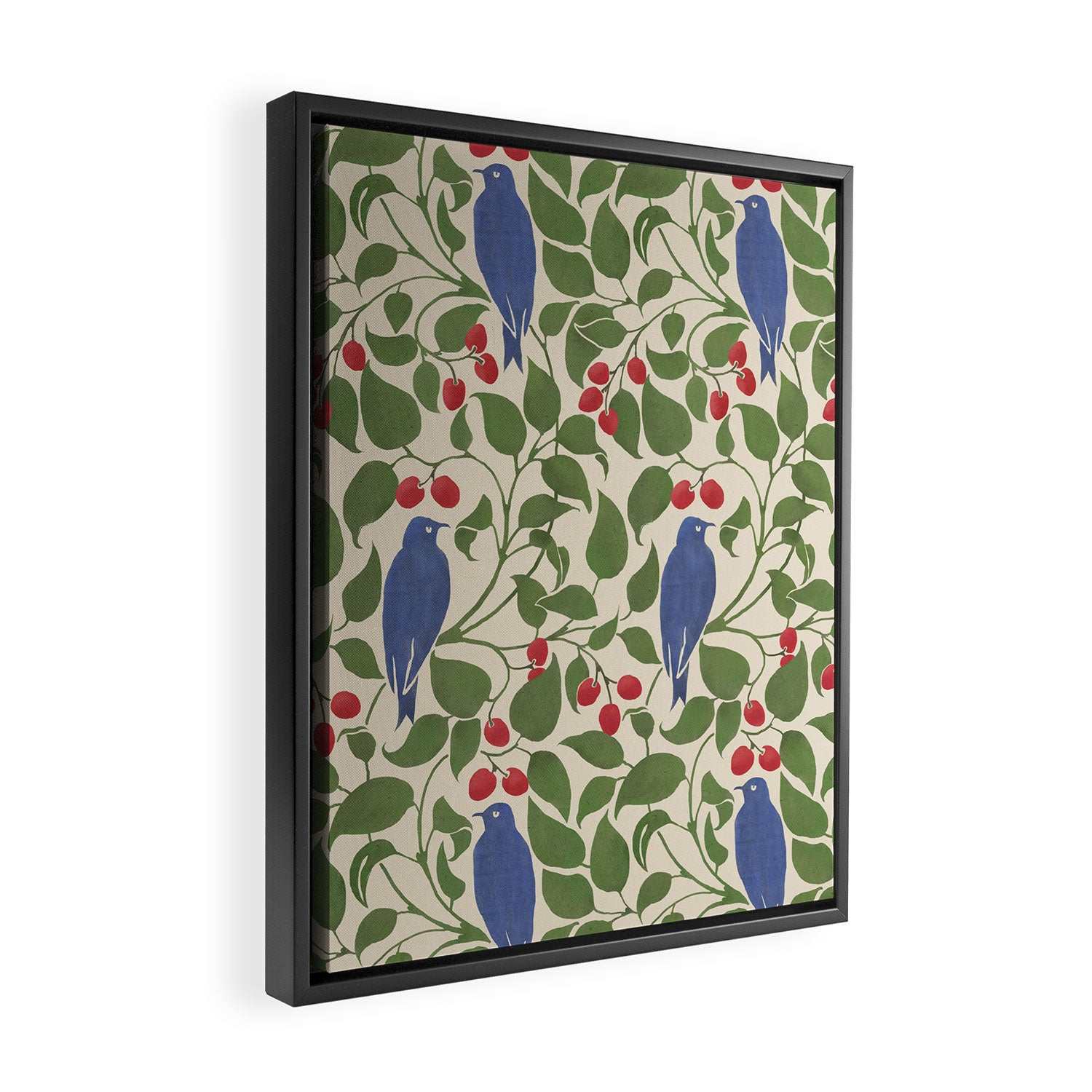 Vintage Blue Birds And Cherries Framed Canvas Print Gallery Image 2