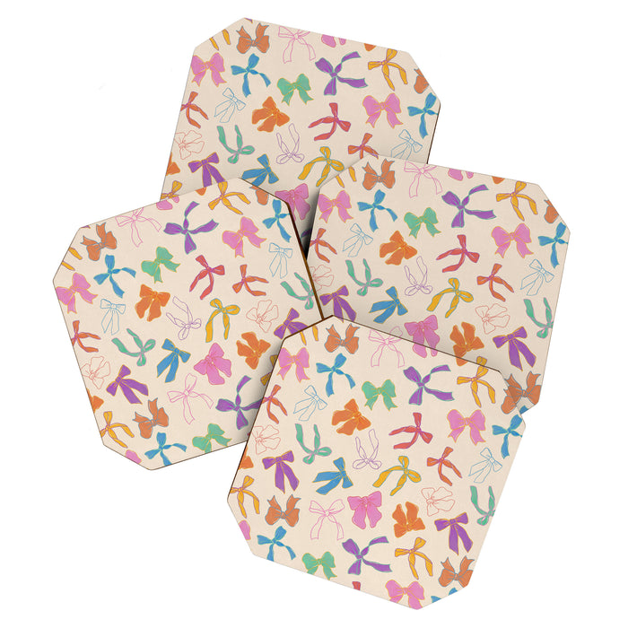 Vintage Coquette Colorful Bows Pattern Coaster Gallery Image 1