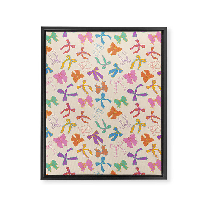 Vintage Coquette Colorful Bows Pattern Framed Canvas Print Gallery Image 1
