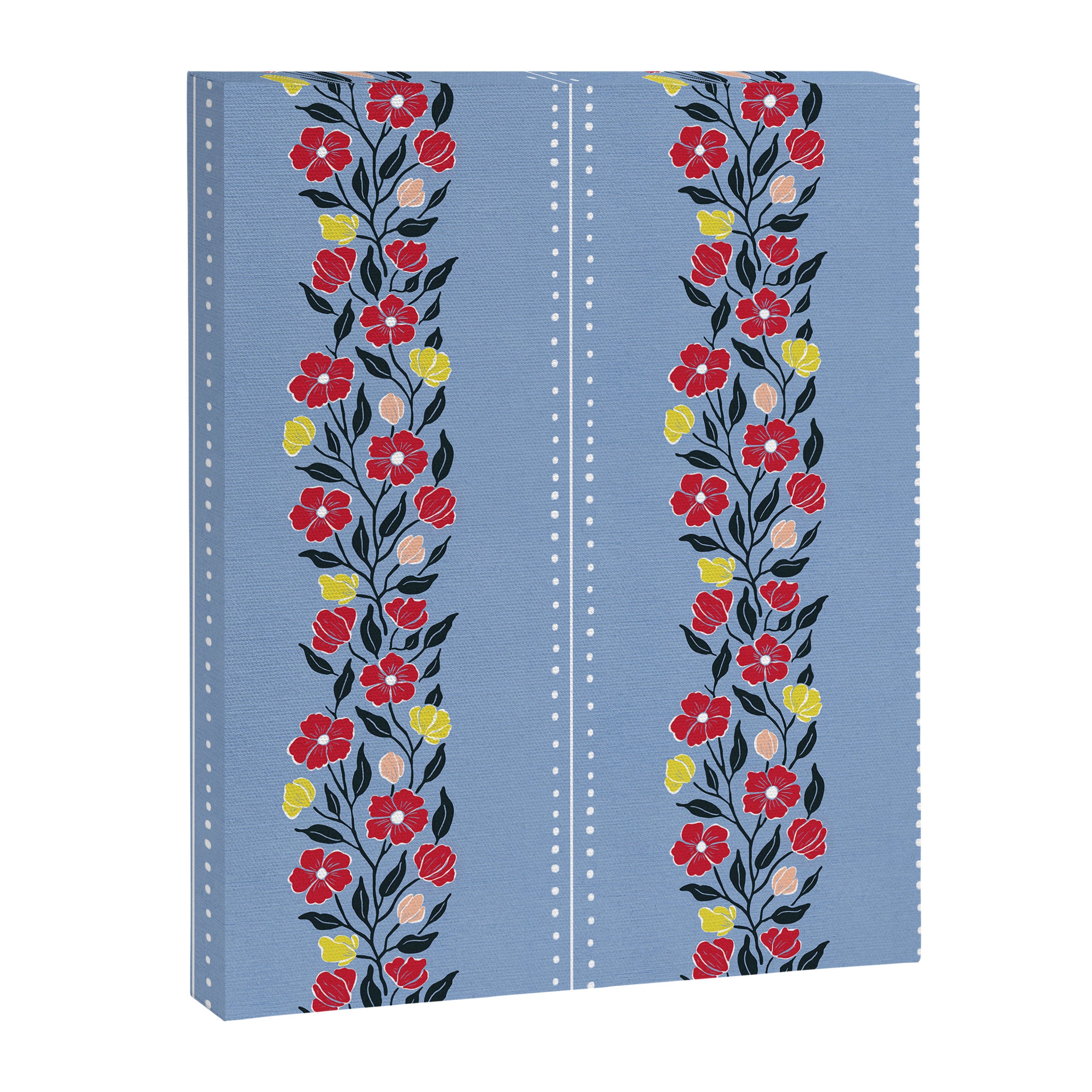 Vintage Posey Stripe Floral on Blue Linen Canvas Print Gallery Image 8