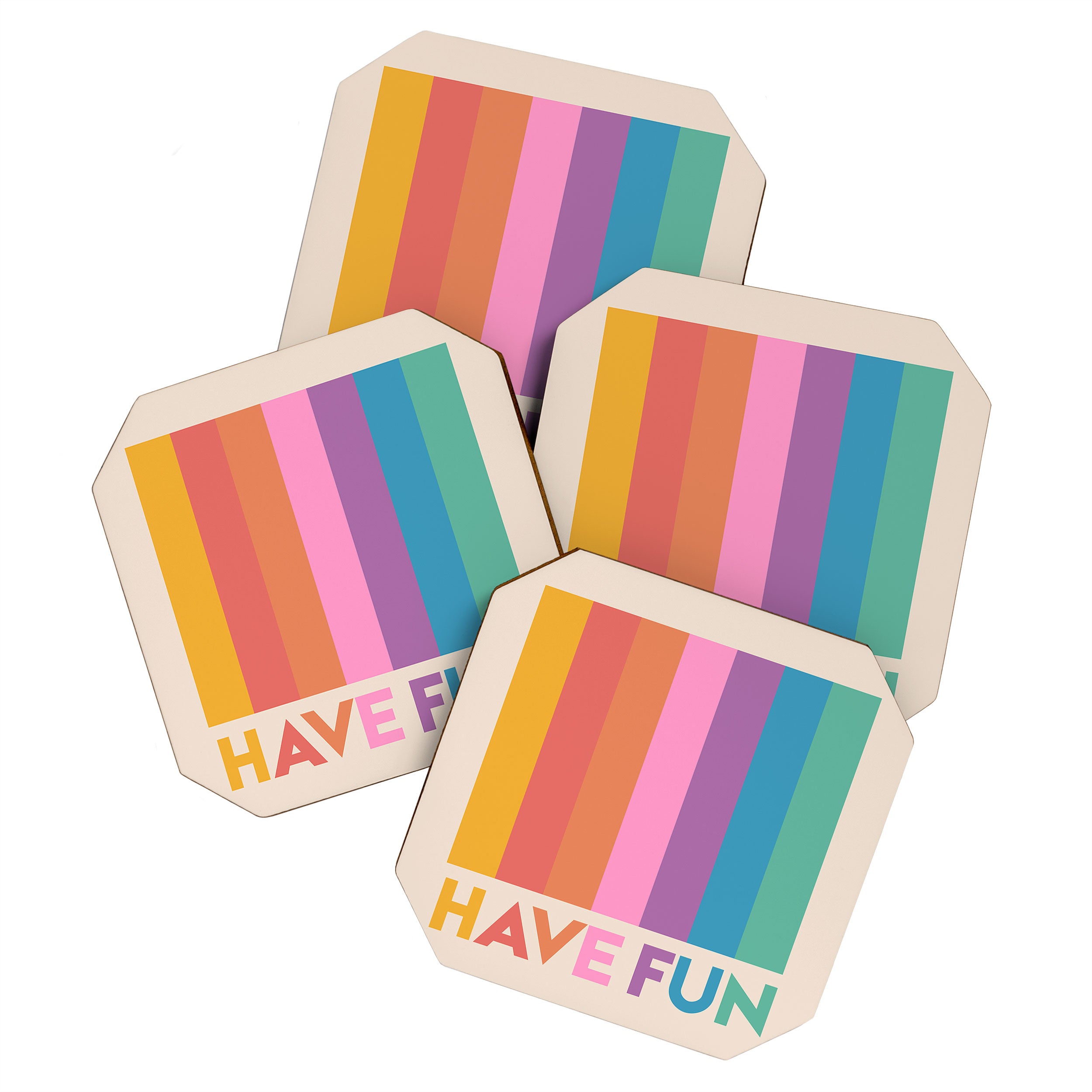 Vintage Rainbow Have Fun Text Coaster Gallery Image 1