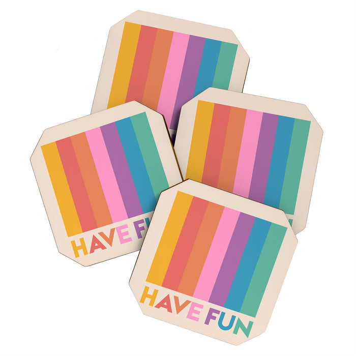 Vintage Rainbow Have Fun Text Coaster Gallery Image 1