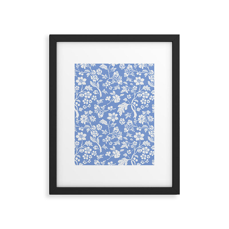 Vintage Style Chintz Florals On Blue Framed Art Print Gallery Image 6