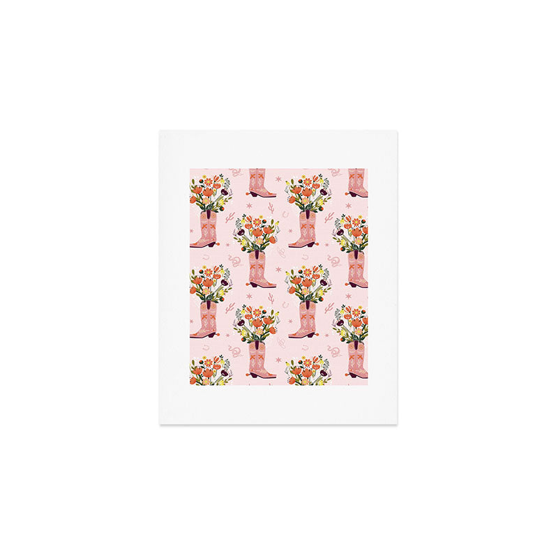 Western Floral Cowboy Boots Pattern Art Print Gallery Image 1