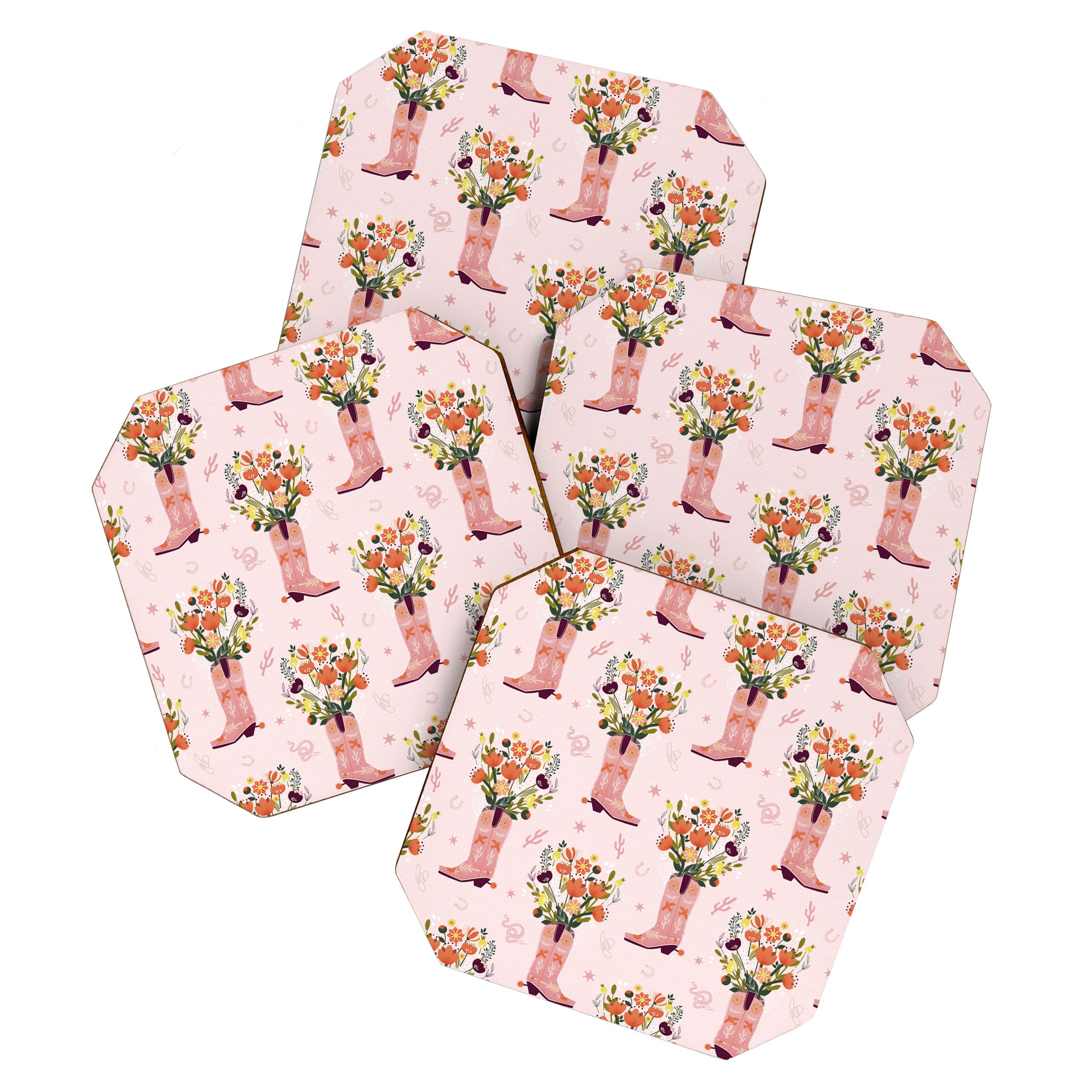 Western Floral Cowboy Boots Pattern Coaster Gallery Image 1