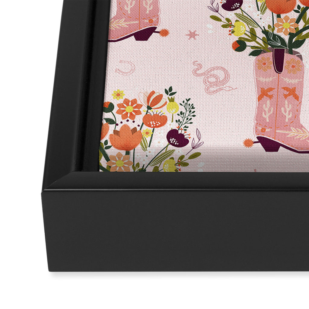 Western Floral Cowboy Boots Pattern Framed Canvas Print Gallery Image 3