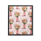 Western Floral Cowboy Boots Pattern Framed Canvas Print Gallery Image 8