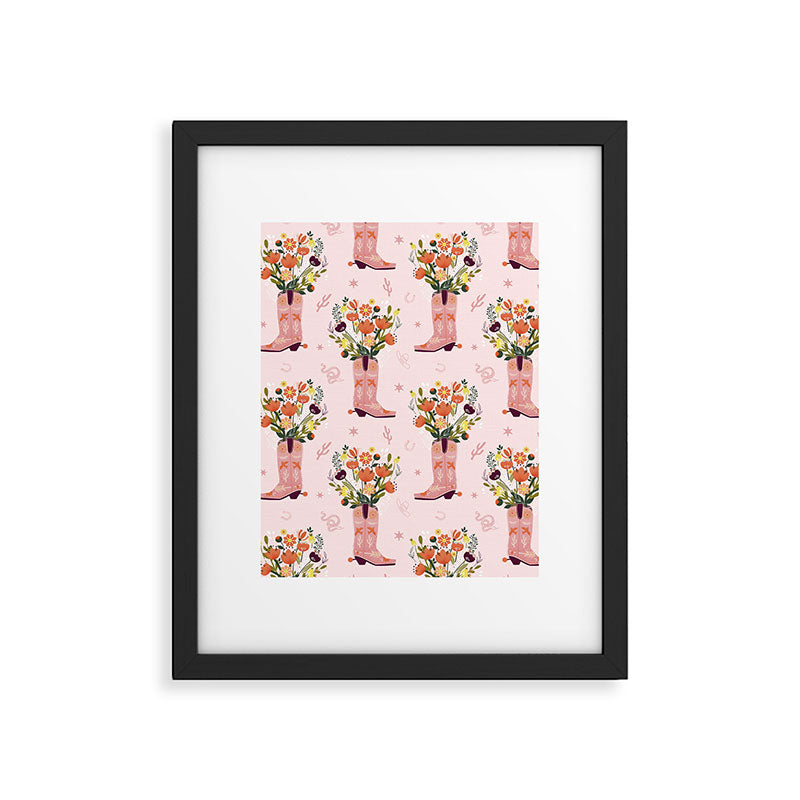 Western Floral Cowboy Boots Pattern Framed Art Print Gallery Image 6