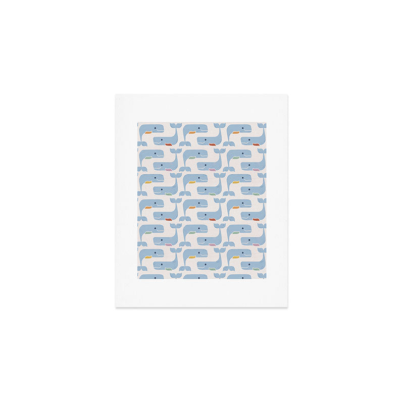Whimsical Blue Whales Hand-Drawn Pattern Art Print Gallery Image 1