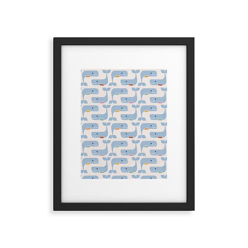 Whimsical Blue Whales Hand-Drawn Pattern Framed Art Print Gallery Image 6