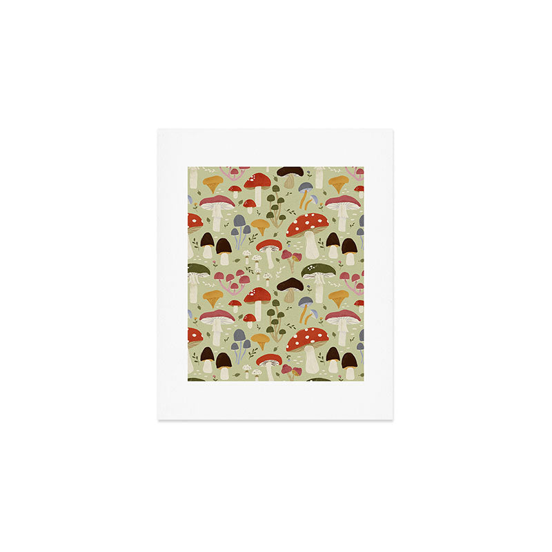 Whimsical Forest Mushrooms Pattern Art Print Gallery Image 1