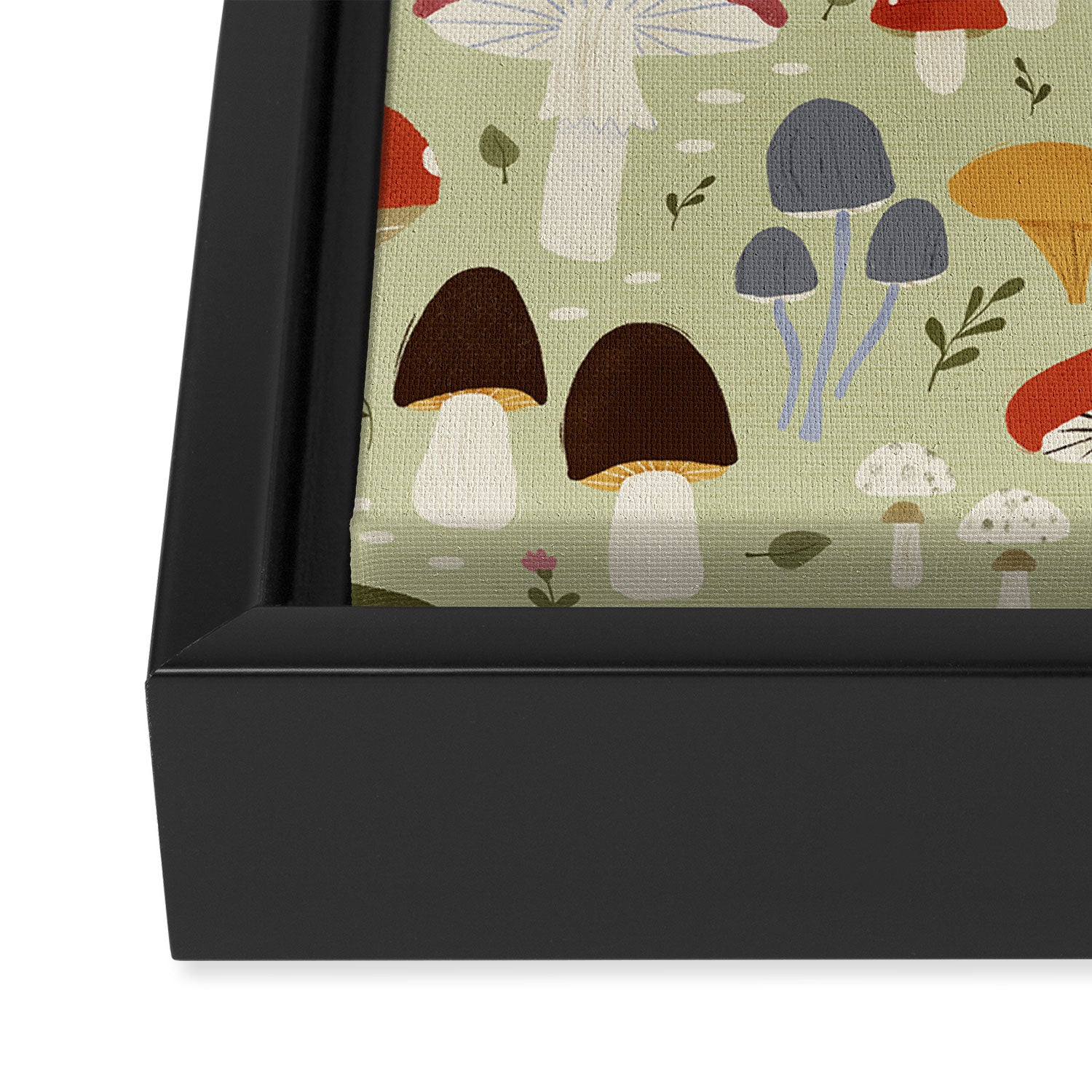 Whimsical Forest Mushrooms Pattern Framed Canvas Print Gallery Image 3