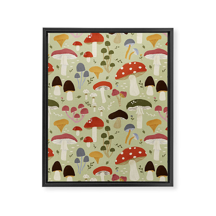 Whimsical Forest Mushrooms Pattern Framed Canvas Print Gallery Image 1