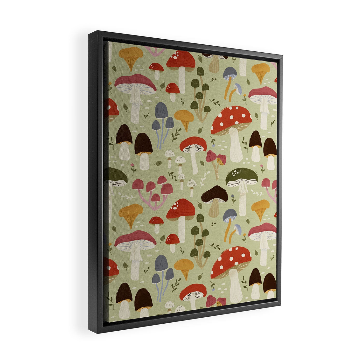 Whimsical Forest Mushrooms Pattern Framed Canvas Print Gallery Image 2