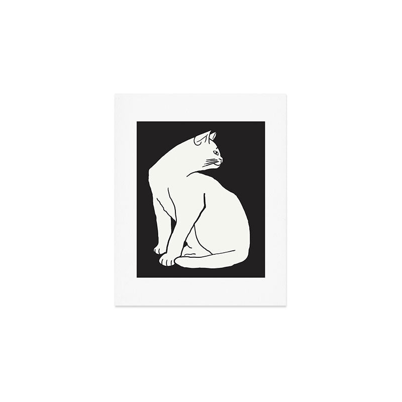 White Cat On Black Art Print Gallery Image 1