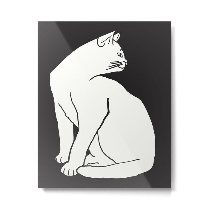 White Cat On Black Metal Print Gallery Image 1