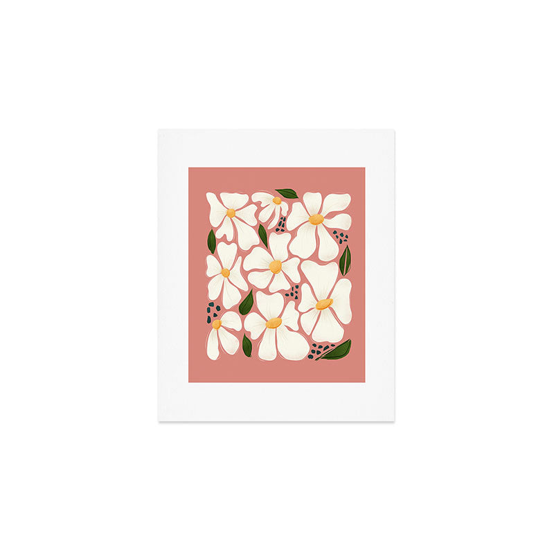 White Daisies On Pink Art Print Gallery Image 1